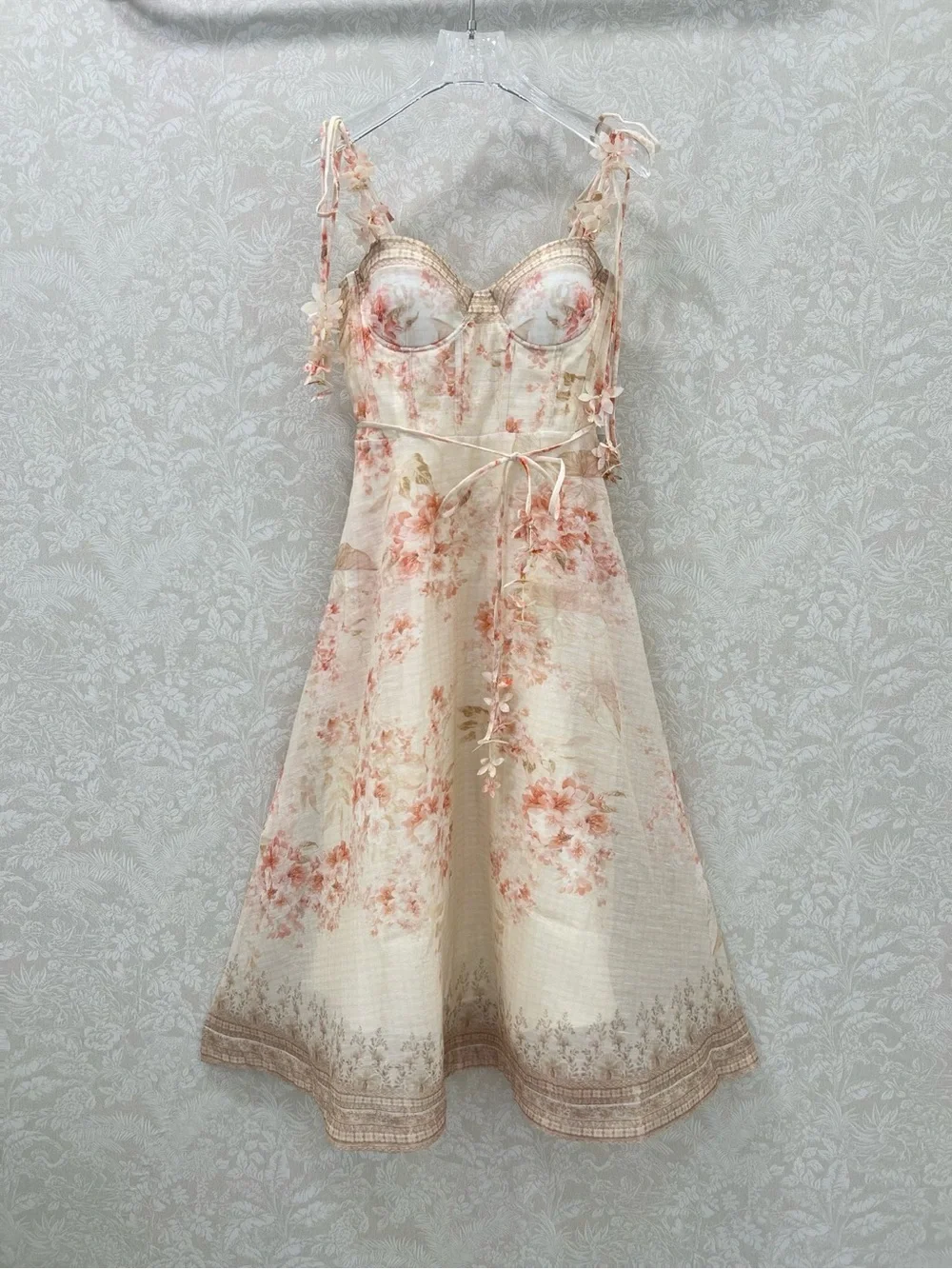 Zimmermann Floral Lace-Trim Slip Dress in Cream and Blush